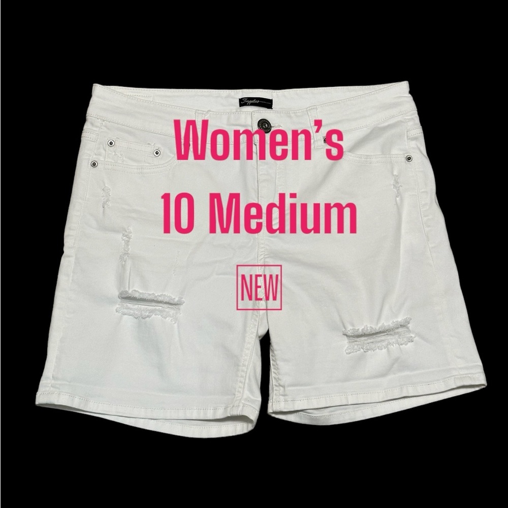 Women's Supplies 10 Medium Shorts Jeans Bermuda Destroyed White Denim Stretch - Picture 2 of 9